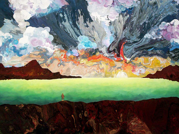 peintures glyc�rophtaliques, huile, aerosol, collage sur toile, 90x120cm.