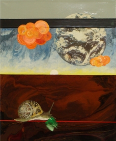 peintures glyc�rophtaliques, huile, collage sur toile, 45x30cm coll. priv�e.